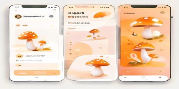 踩蘑菇社区智能兴趣匹配界面截图，展示个性化推荐卡片与圈子发现功能的温暖橙色调设计